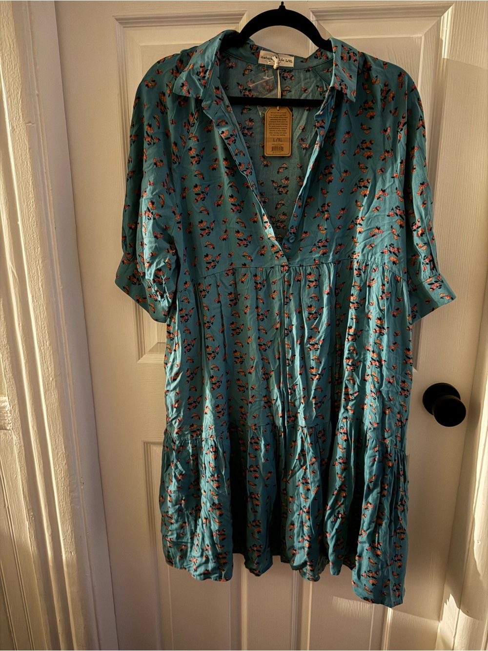 NATURAL LIFE Teal Floral Short Sleeve Mini Dress